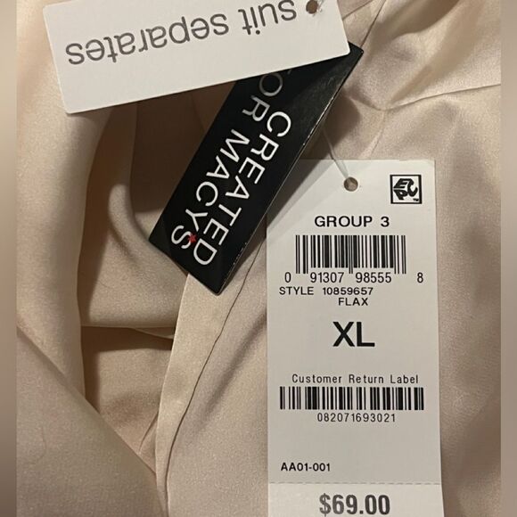 Bar III Womens Bow-Tie Long-Sleeve Blouse Flax Suit Separate Extra Large NWT - Picture 9 of 9